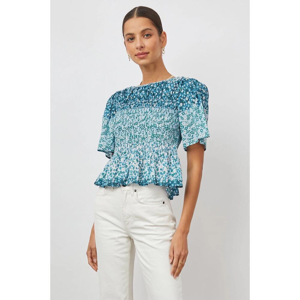 Rails Rosie Top Striped Floral Smocked Blouse Blue Green Size Small - Picture 2 of 11